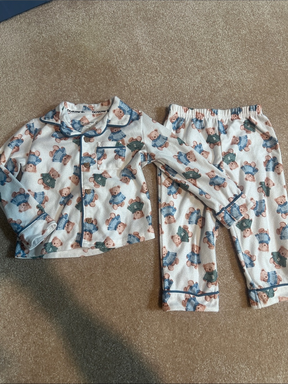 BearPaw Kids Bear-Print Pajama Set - White, Blue, Green